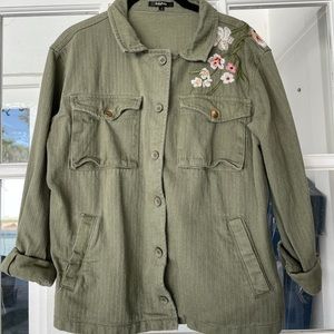 Army green floral utility shirt